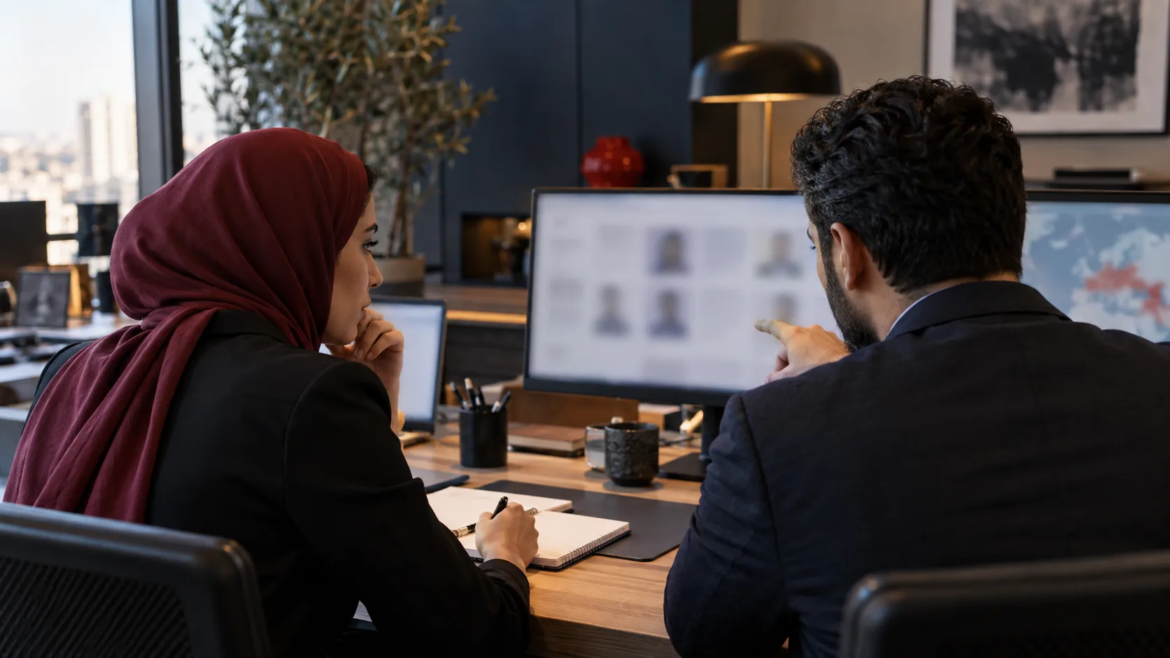 Talent researchers reviewing specialized candidates